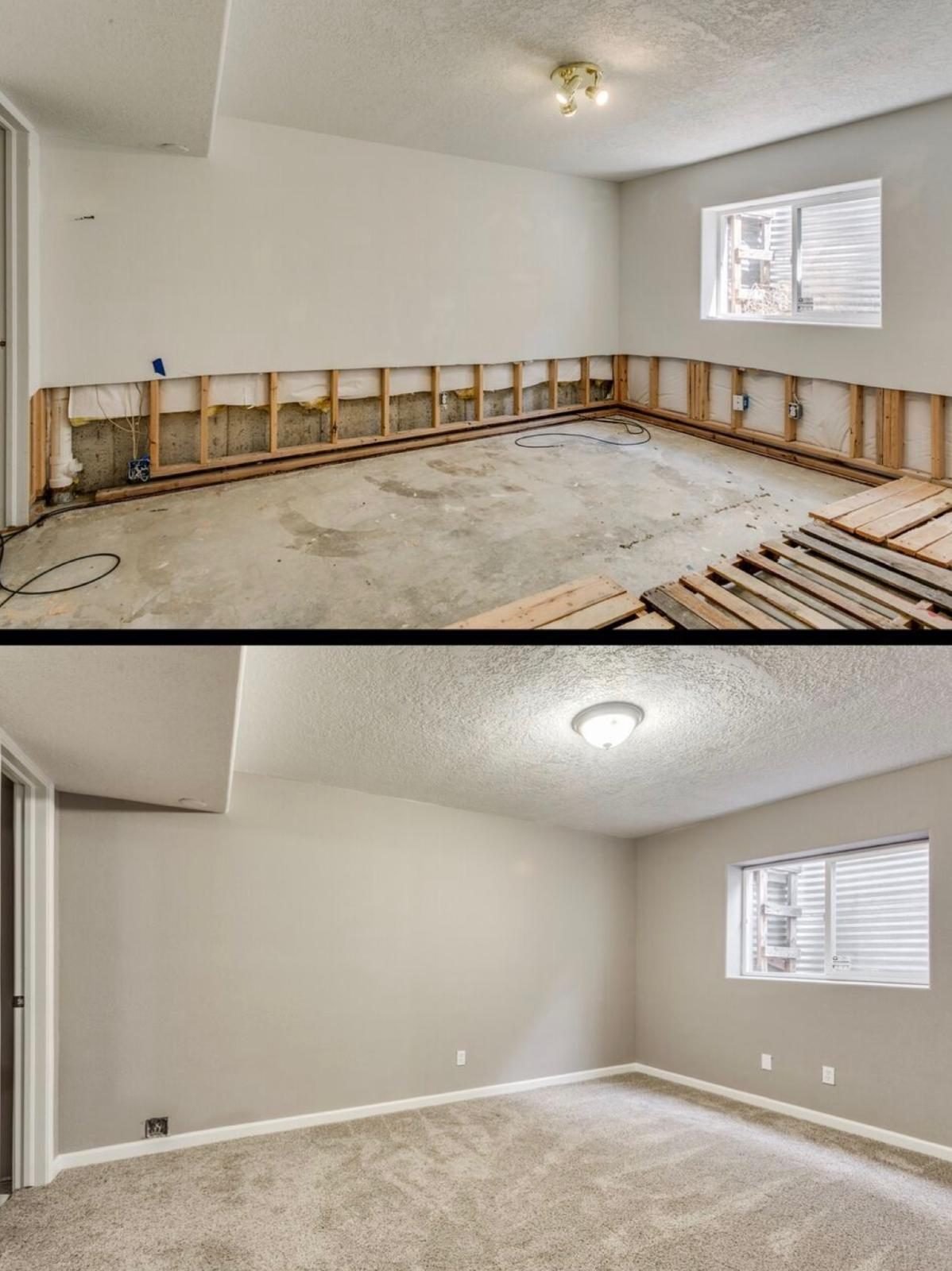 Room drywall rebuild · before & after — FirstClass Services project