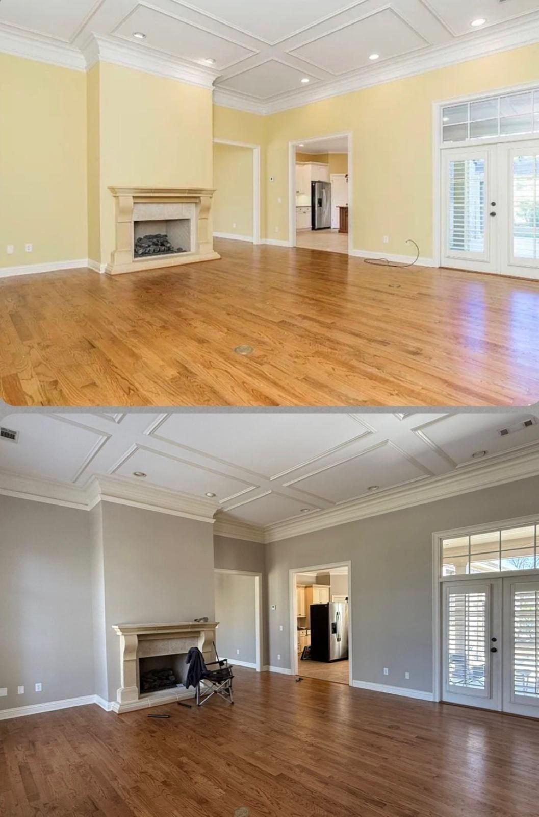 Living room repainted · before & after — FirstClass Services project